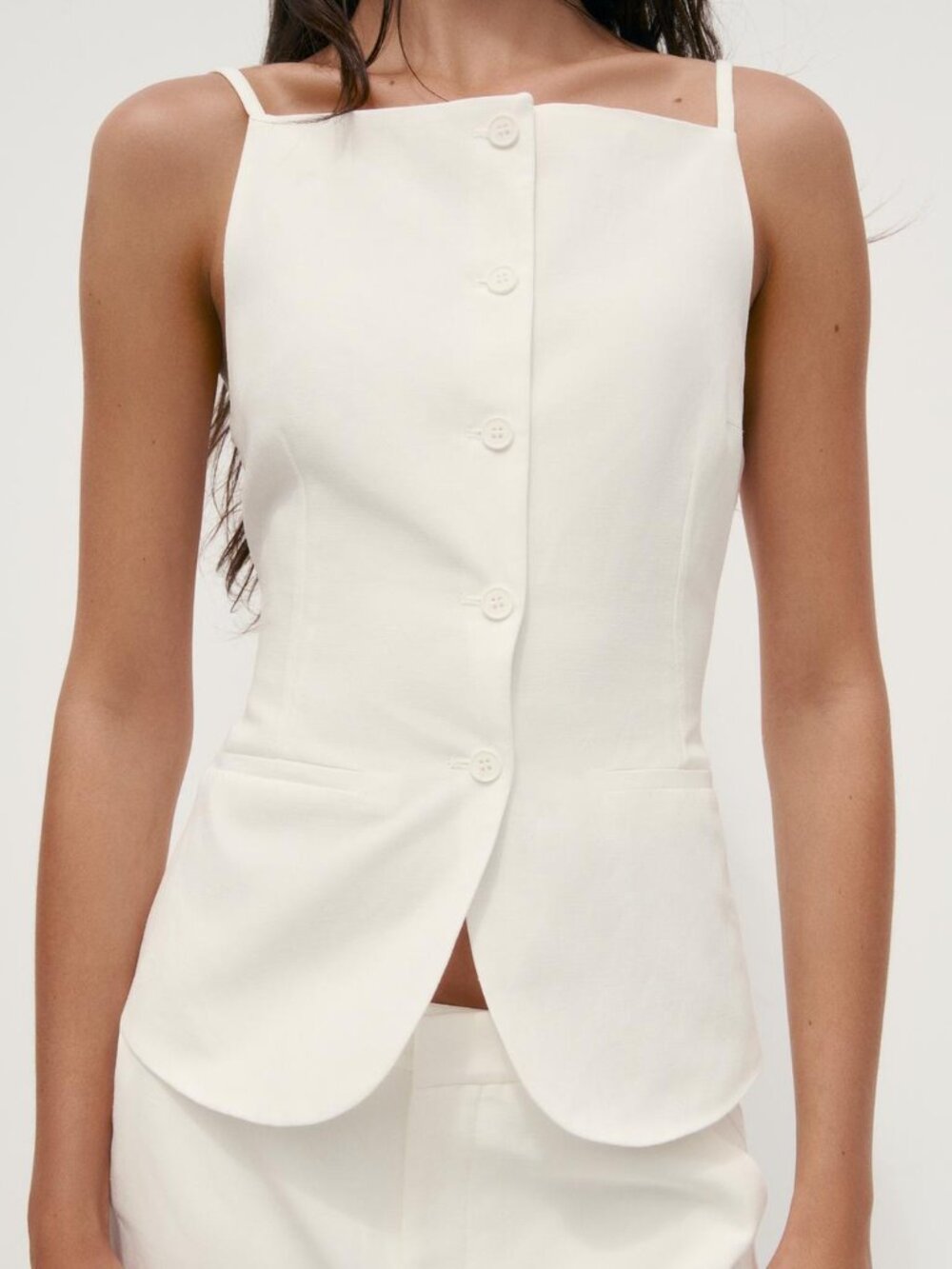 Zara Linen Blend Button Vest Top Ivory White Waistcoat Cami M NWT Summer Minimal
